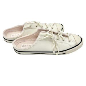 Converse All Star 9.5 Ivory Slip On Shoes Pink Fur Interior